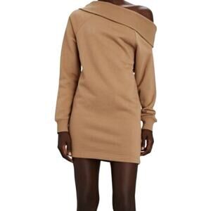 Marissa Webb One-Shoulder Sweatshirt Dress Off The Shoulder Plush Light Mocha S